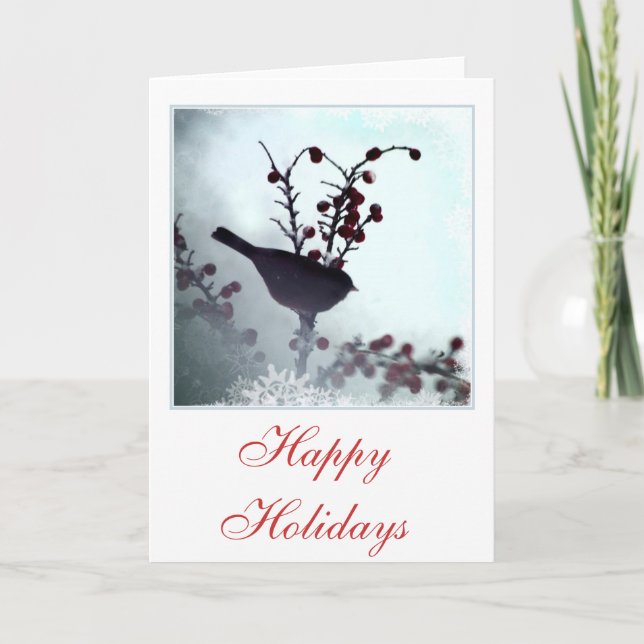 Cartes de voeux d'oiseau et de Noël de baies (Devant)