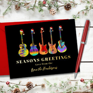 Cartes de vœux festives personnalisées Guitare dor