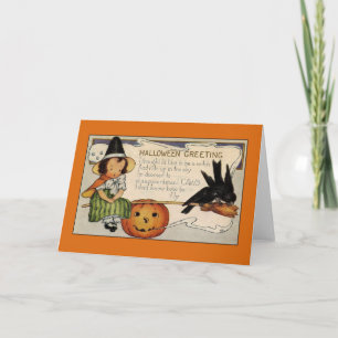 Cartes de vœux Halloween vintage Sorcière mignonne