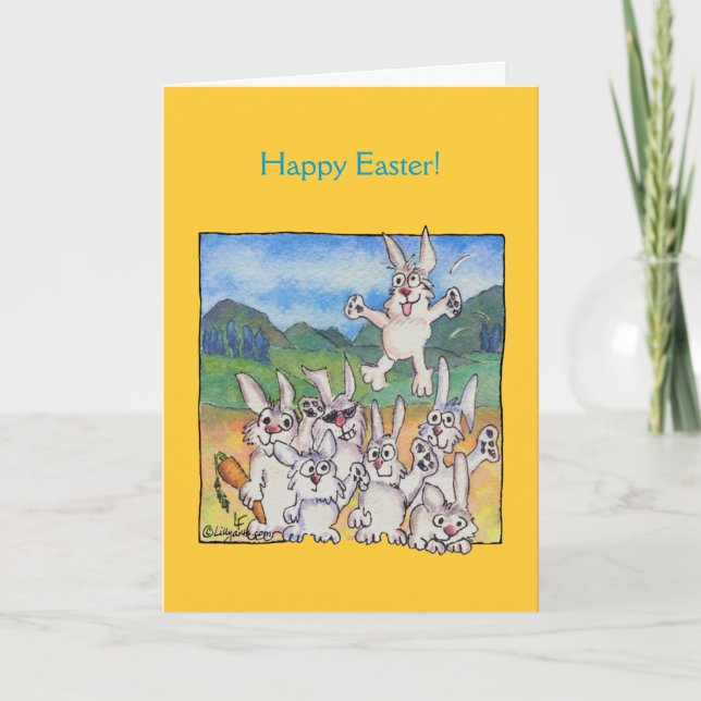 Cartes de voeux heureuses de lapins de bande (Devant)