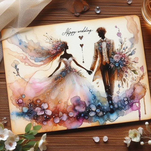Cartes de voeux Mariages joyeuses (Happy Wedding Greeting Cards with Design paint Alcohol Inks )