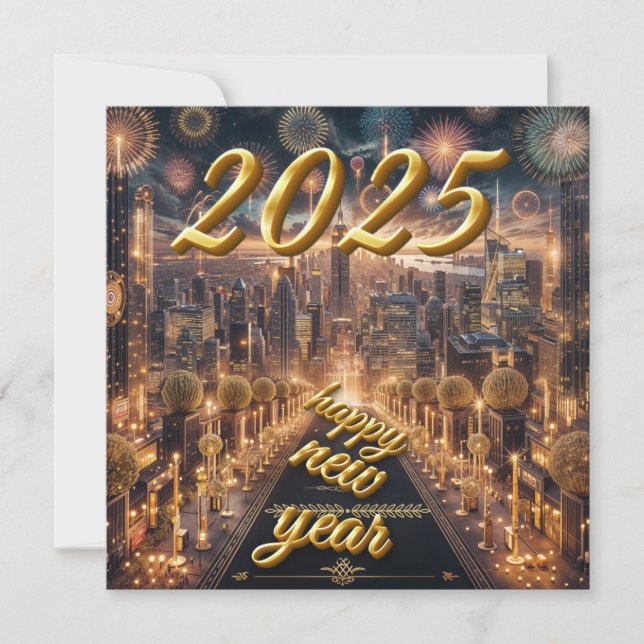 Cartes de vœux Nouvel An 2025 Lumières de la ville (Devant)