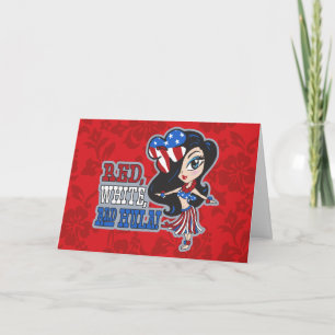 Cartes de voeux patriotiques de la fille rouge, bl