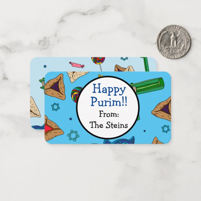 Cartes de vœux personnalisées Joyeux Pourim (Devant/Arrière en situation)