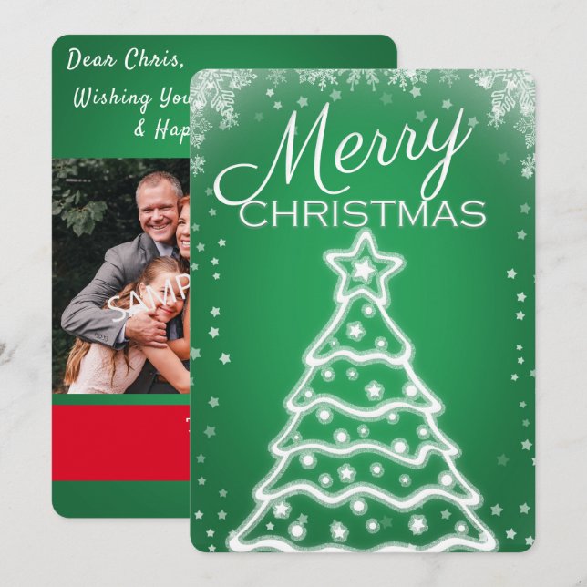 Cartes de voeux photo de l'arbre de Noël blanc (Devant / Derrière)