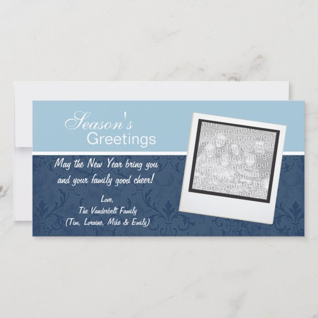 Cartes de vœux photo élégantes bleues pour les fêt (Devant)