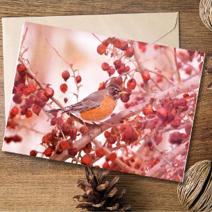 Cartes de vœux Robin avec des baies rouges