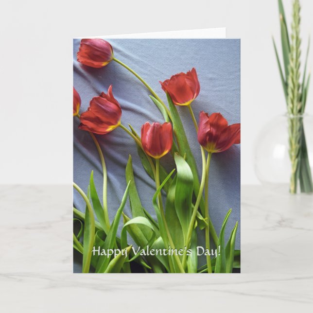 Cartes de vœux rouges de tulipes pour la Saint-Val (Devant)