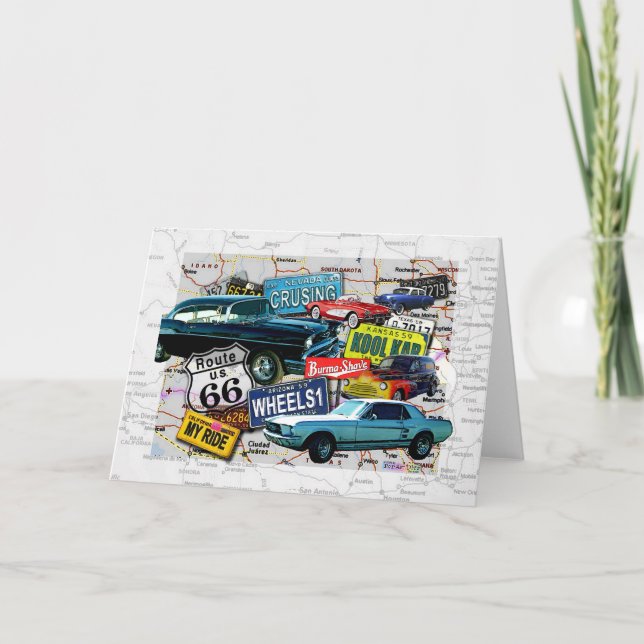 Cartes de voeux - Route 66_Voitures classiques (Devant)