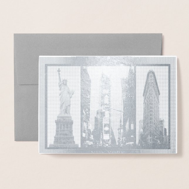 Cartes de vœux souvenir personnalisées argentées d (Devant avec enveloppe)