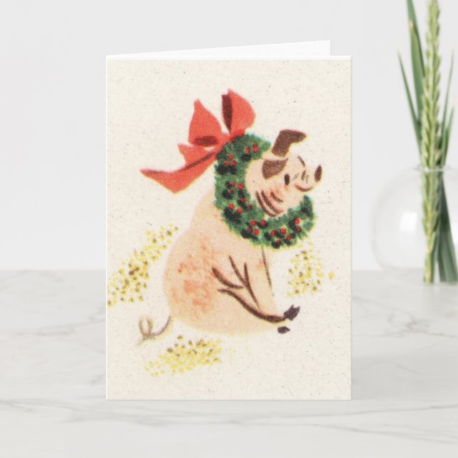 Cartes de voeux vintages de porc de Noël de style (Devant)