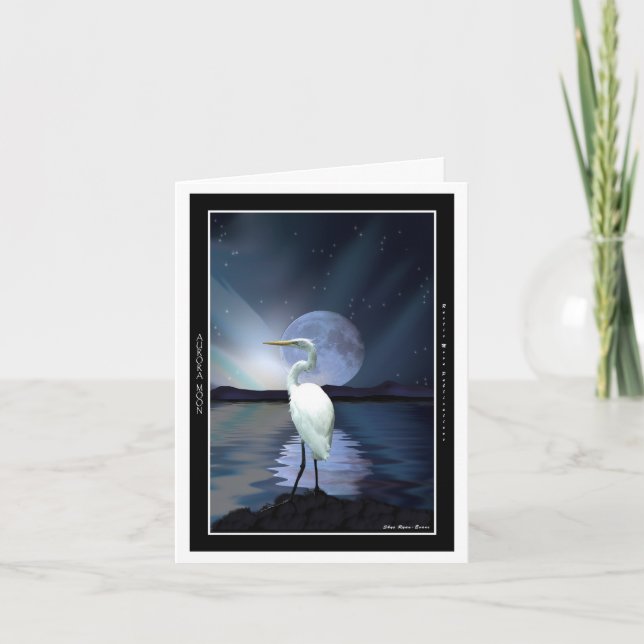Cartes de voeux White Egret, Aurora & Moon (Devant)