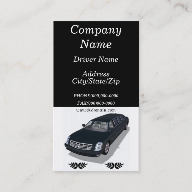 Cartes d'entreprise de services de limousine de (Devant)