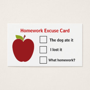 Cartes d'excuses pour les devoirs de pomme de l'en