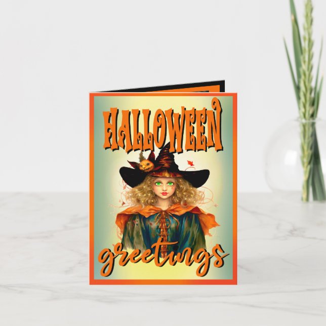Cartes d'Halloween sorcière rétro (Devant)
