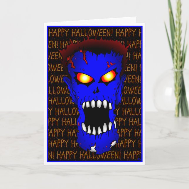 Cartes d'Halloween ZOMBIE Bleu (Devant)