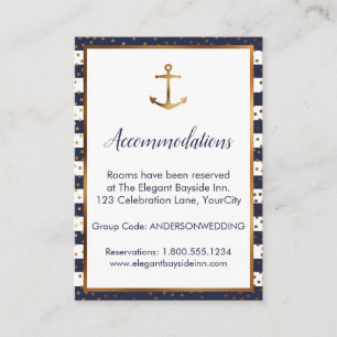 Cartes d'hébergement Confettis & Rayures Ancre Dor