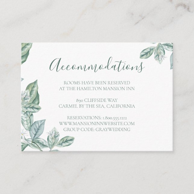 Cartes d'hébergement de l'hôtel de mariage botaniq (Devant)