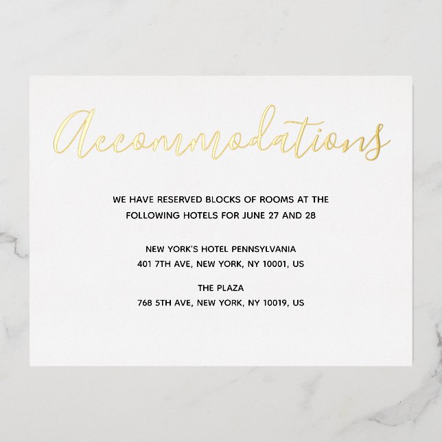 Cartes d'hébergement de mariage à script à feuille (Recto)