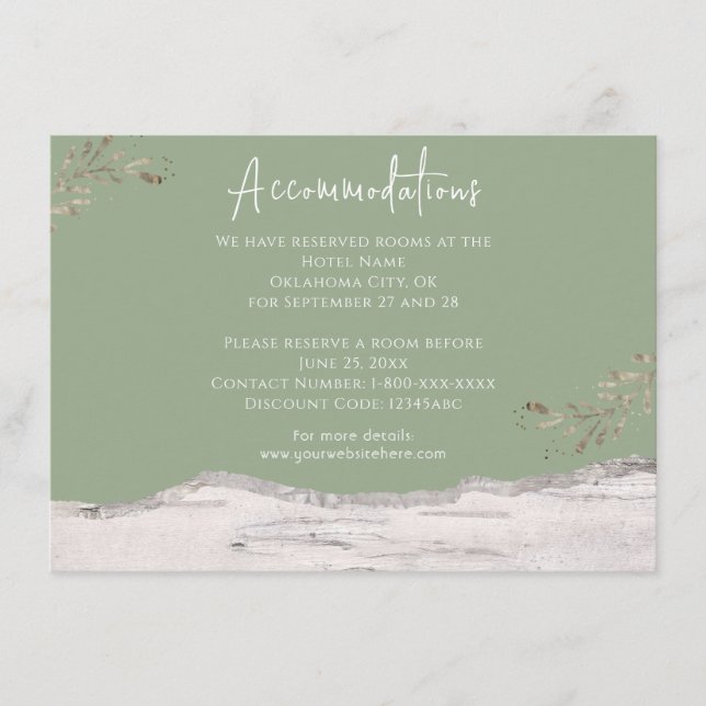 Cartes d'hébergement de mariage vert sauge en bois (Devant)