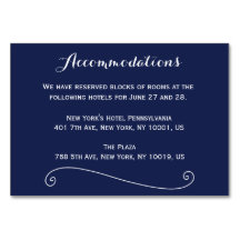 Cartes d'hébergement Mariage bleu marine