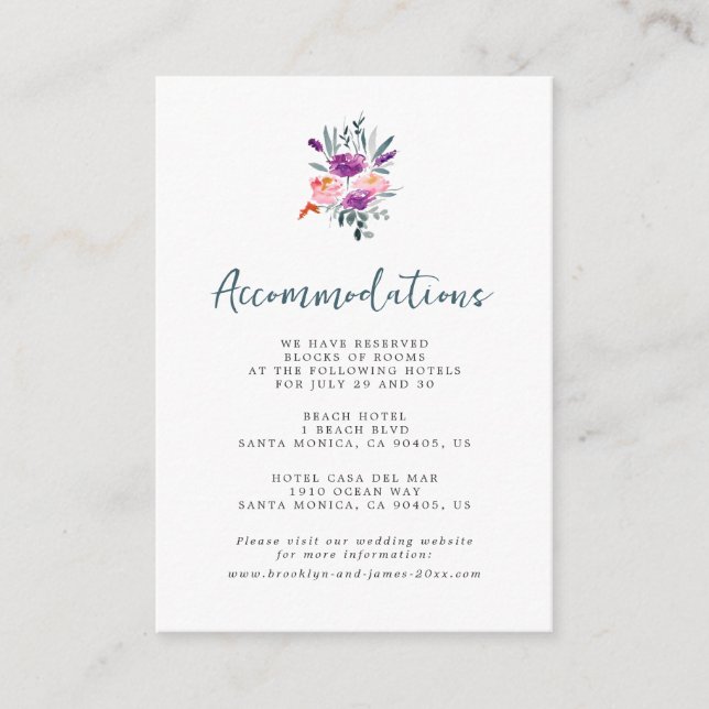 Cartes d'hébergement Mariage Floral Aquarelle (Devant)