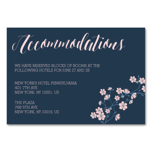 Cartes d'hébergement pour Mariage romantique rose  (Devant)
