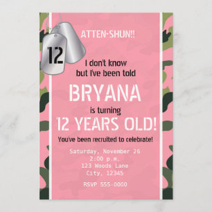 Cartes d'identité de l'armée PINK Invitations camo