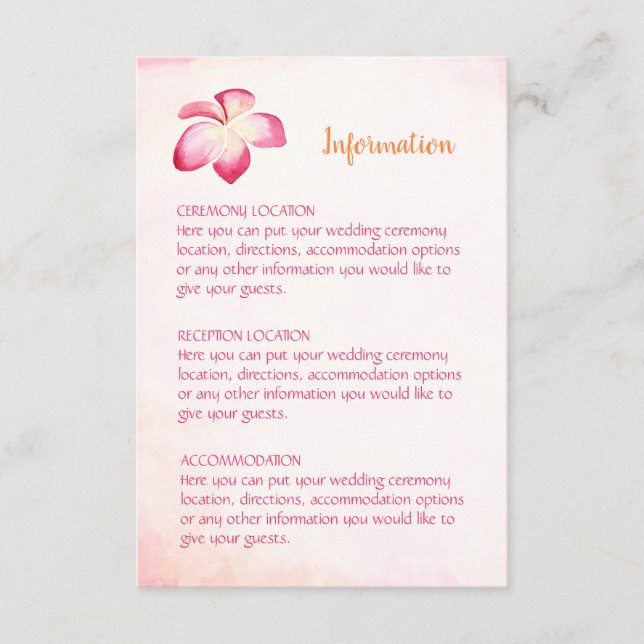Cartes d'information du Mariage Sunset Plumeria (Devant)