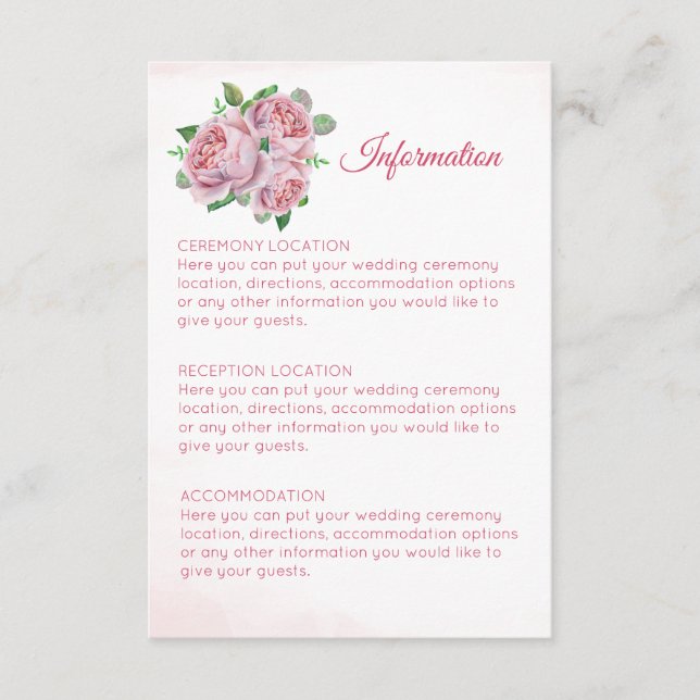 Cartes d'information Mariage du bouquet rose (Devant)