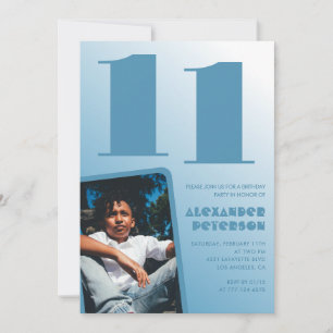 Cartes d'invitation 11 ans garçon avec dégradé ble