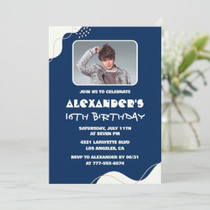 Cartes d'invitation 16 ans hommes Photo Simple Nav