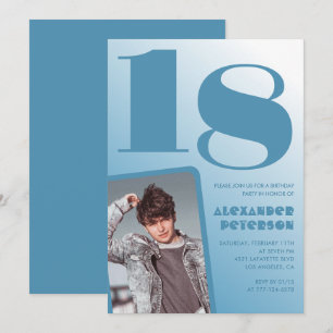 Cartes d'invitation 18 ans garçon avec photo dégra