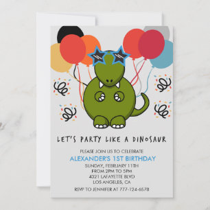 Cartes d'invitation 1er anniversaire dinosaure Inv