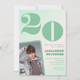 Cartes d'invitation 20 ans garçon dégradé vert Pho
