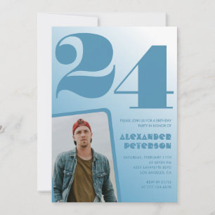 Cartes d'invitation 24 ans garçon dégradé bleu Pho