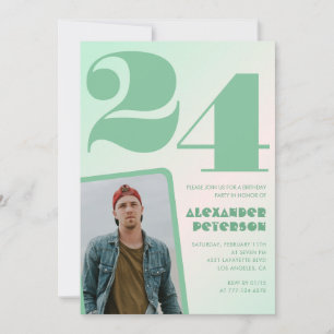 Cartes d'invitation 24 ans garçon dégradé vert Pho
