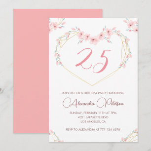 Cartes d'invitation 25 ans Bohème Floral Élégant