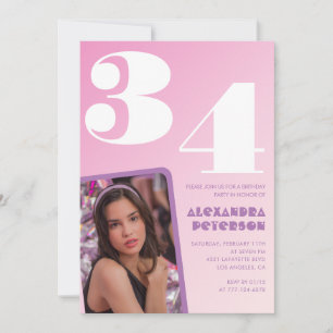 Cartes d'invitation 34ème anniversaire Rose Photo