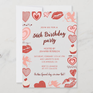 Cartes d'invitation 36ème anniversaire coeurs roug