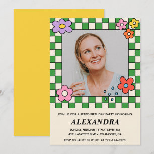 Cartes d'invitation 45e anniversaire Fleurs Rétro