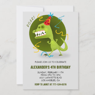 Cartes d'invitation 4 ans dinosaure t rex enfants 