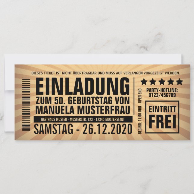 Cartes d'invitation 50 ans – Billet d'entrée (Devant)