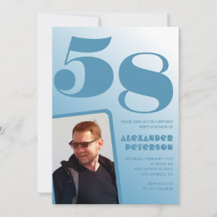 Cartes d'invitation 58 ans avec dégradé bleu Homme