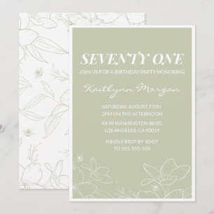 Cartes d'invitation 71 ans élégantes à fleurs vert