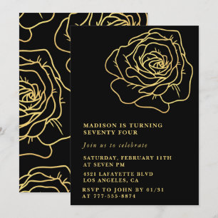 Cartes d'invitation 74e anniversaire Black Gold Fl
