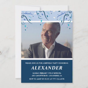 Cartes d'invitation 75 ans homme Photo Bleu marine