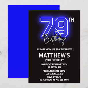 Cartes d'invitation 79e anniversaire Neon Black Ho