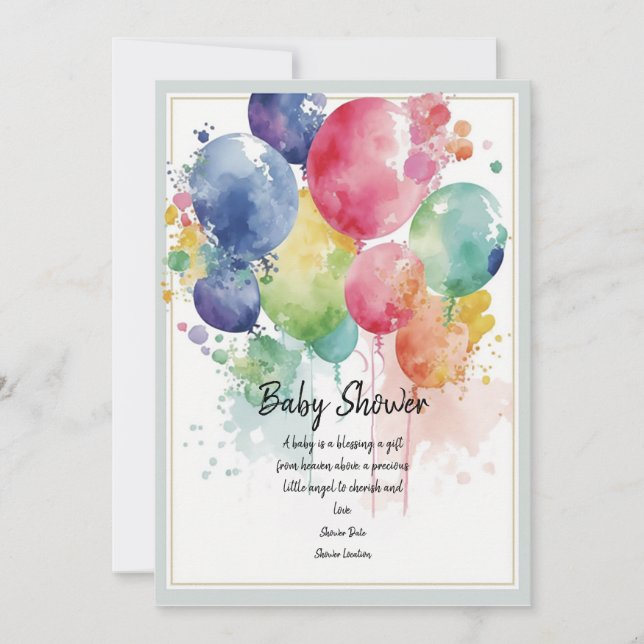 Cartes d'invitation à ballons baby shower (Devant)