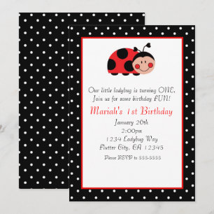 Cartes d'invitation à fête coccinelle à pois rouge